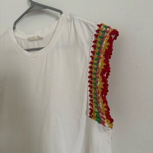 Altard State white tank with colorful crochet sleeves size small